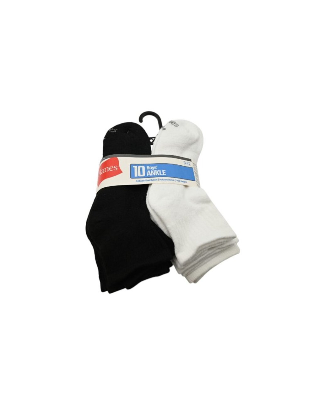 NIP Hanes Premium Boys Ankle Socks 10 Pack Sz L Black White Athletic Sport